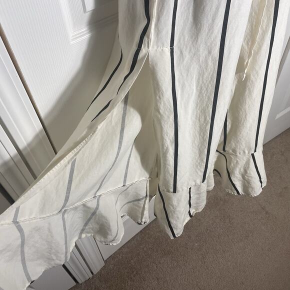 Anthropologie Sancia Jumpsuit Women Small Beige Stripe Linen Blend Wide Leg Slit - Picture 3 of 13